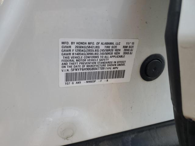 2016 HONDA PILOT TOUR 5FNYF6H90GB047709