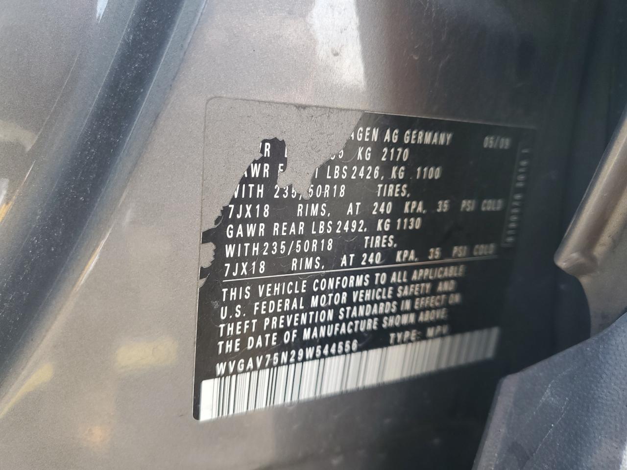 Lot #3284774550 2009 VOLKSWAGEN TIGUAN S