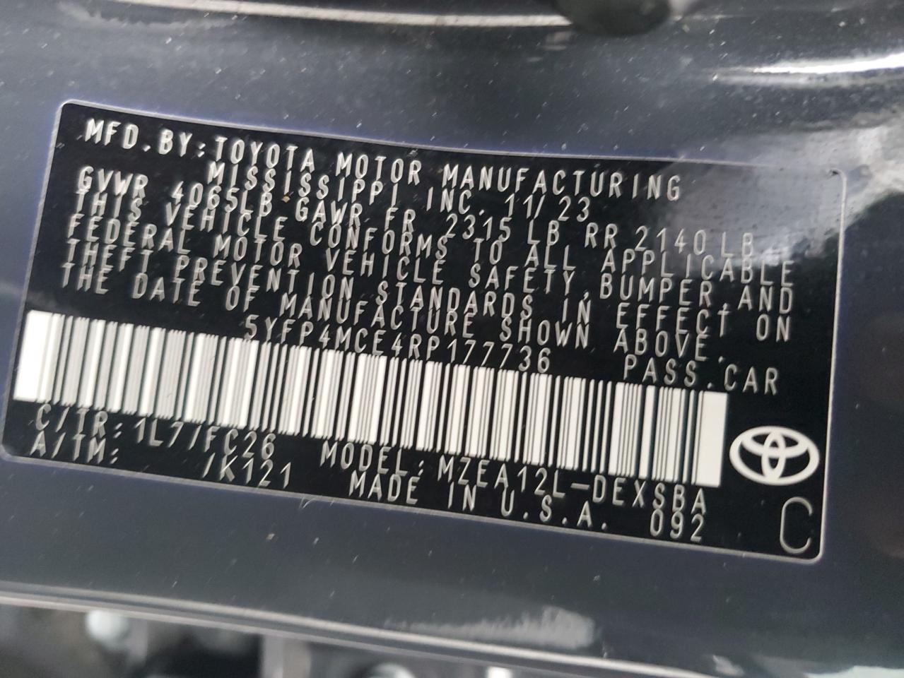 Lot #3311460271 2024 TOYOTA COROLLA SE