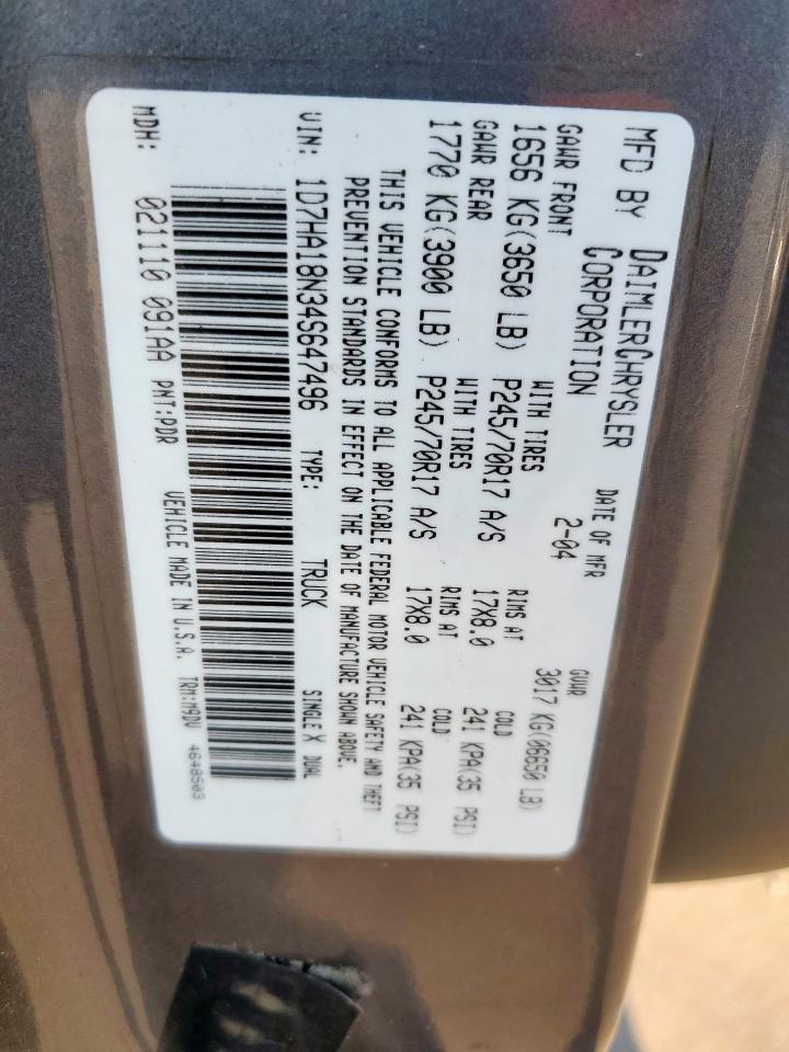 Lot #3287704046 2004 DODGE RAM 1500 S