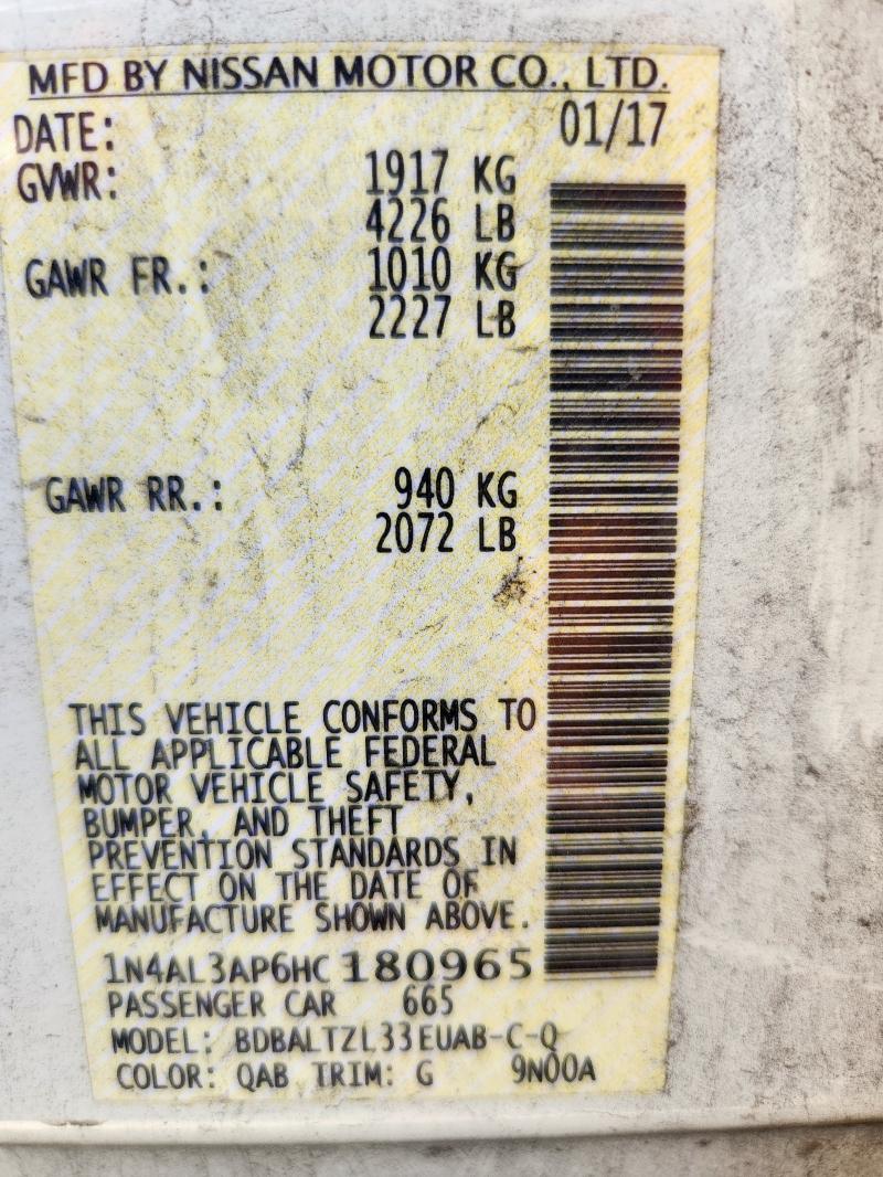 2017 NISSAN ALTIMA SL 1N4AL3AP6HC180965