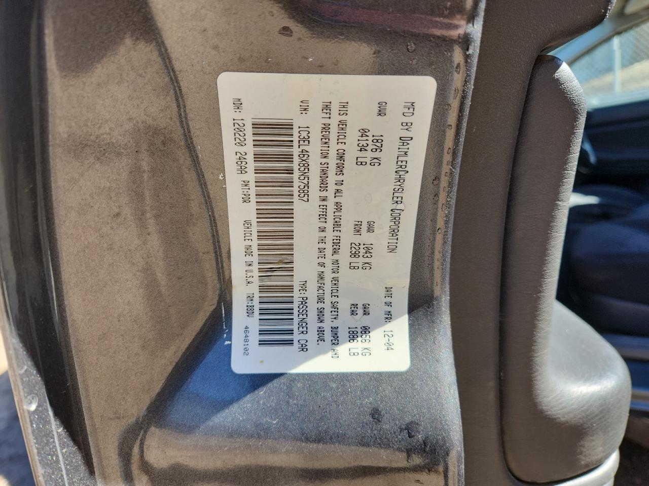 Lot #3276406679 2005 CHRYSLER SEBRING