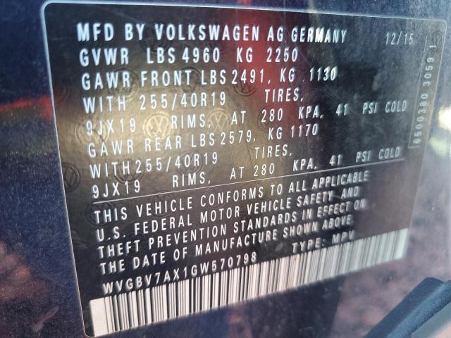 2016 VOLKSWAGEN TIGUAN S WVGBV7AX1GW570798
