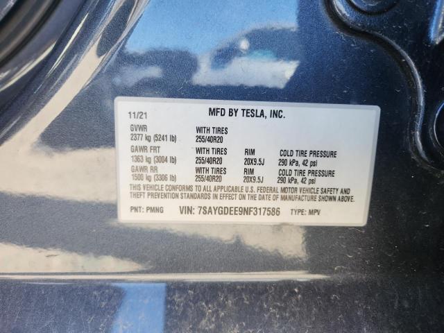 2022 TESLA MODEL Y - 7SAYGDEE9NF317586