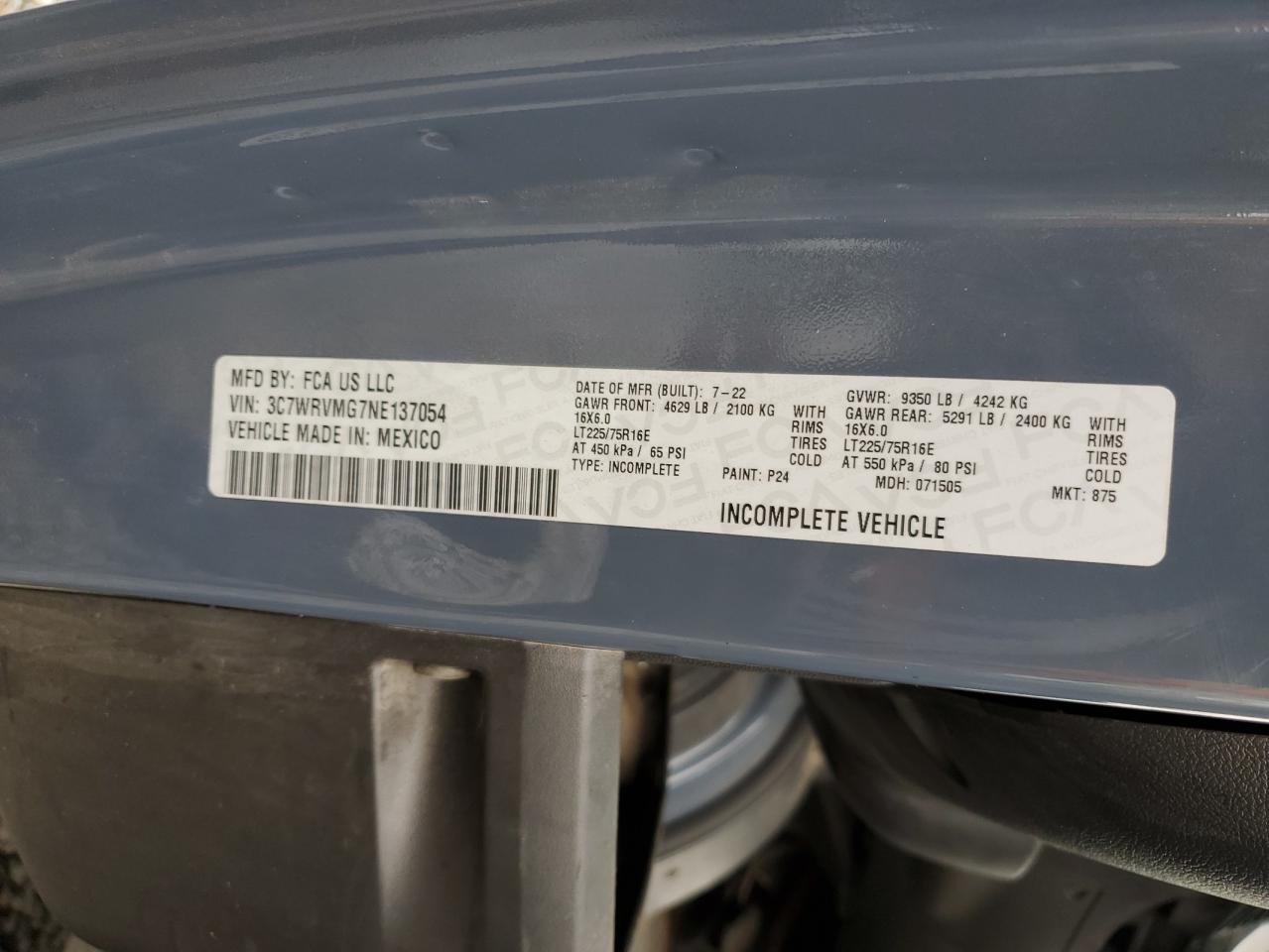 Lot #3305212016 2022 RAM PROMASTER