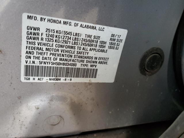 2017 HONDA PILOT EXL #3305540072