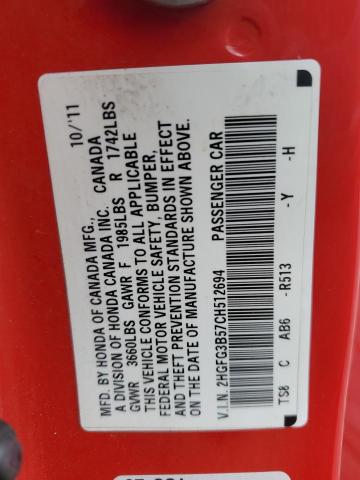 2012 HONDA CIVIC LX - 2HGFG3B57CH512694