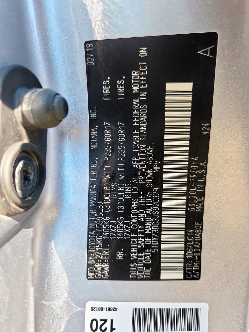 2018 TOYOTA SIENNA XLE 5TDYZ3DC3JS920329
