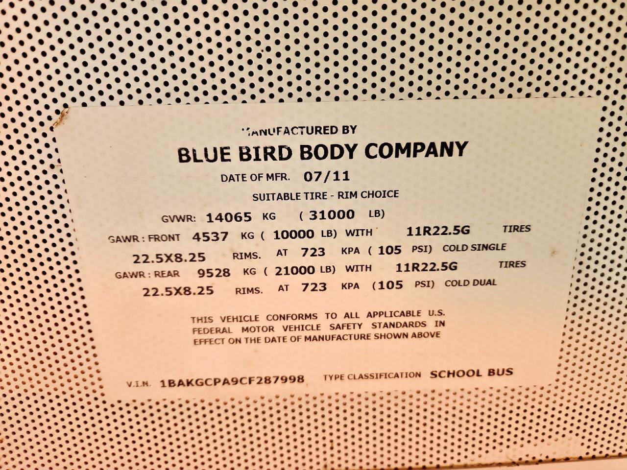 Lot #3286644309 2012 BLUE BIRD SCHOOL BUS