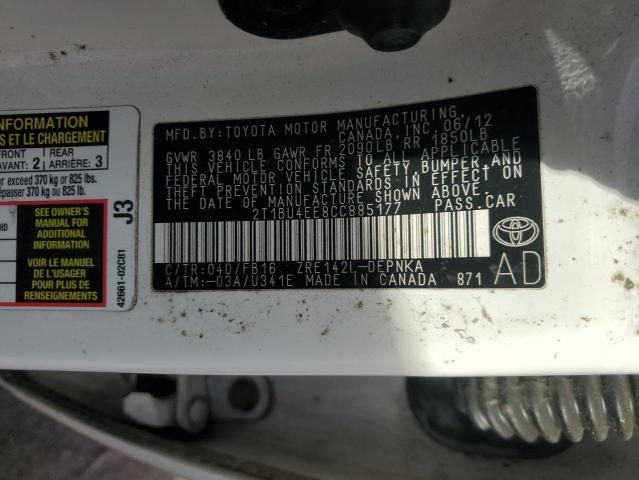 2012 TOYOTA COROLLA BA - 2T1BU4EE8CC885177