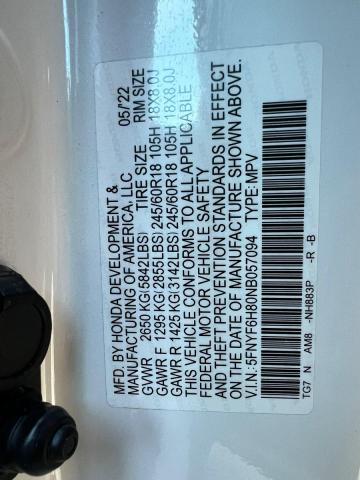 2022 HONDA PILOT TRAI 5FNYF6H80NB057094