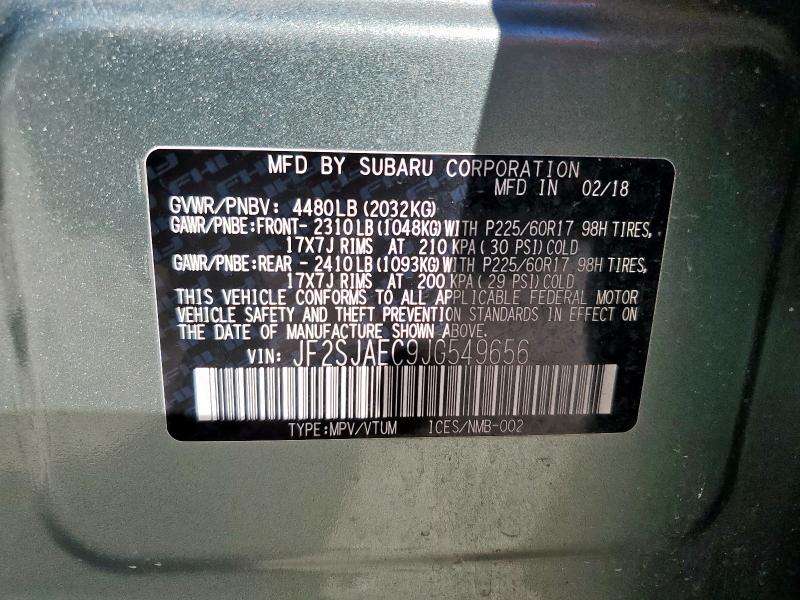 2018 SUBARU FORESTER 2 - JF2SJAEC9JG549656