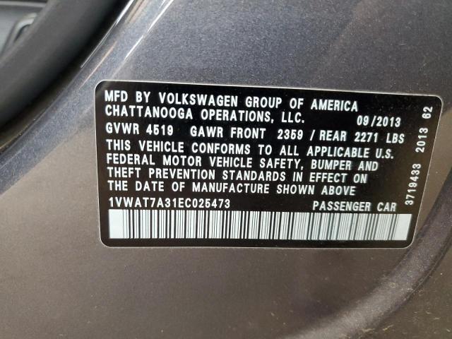 2014 VOLKSWAGEN PASSAT S - 1VWAT7A31EC025473