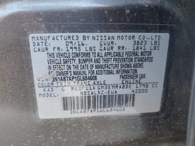2016 NISSAN SENTRA S 3N1AB7AP1GL684608