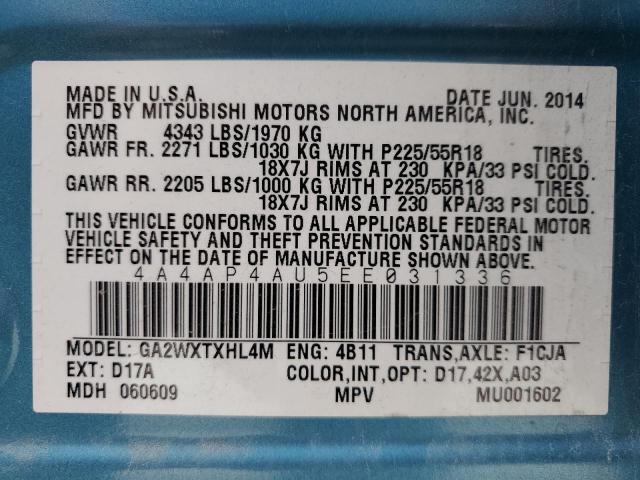 2014 MITSUBISHI OUTLANDER - 4A4AP4AU5EE031336