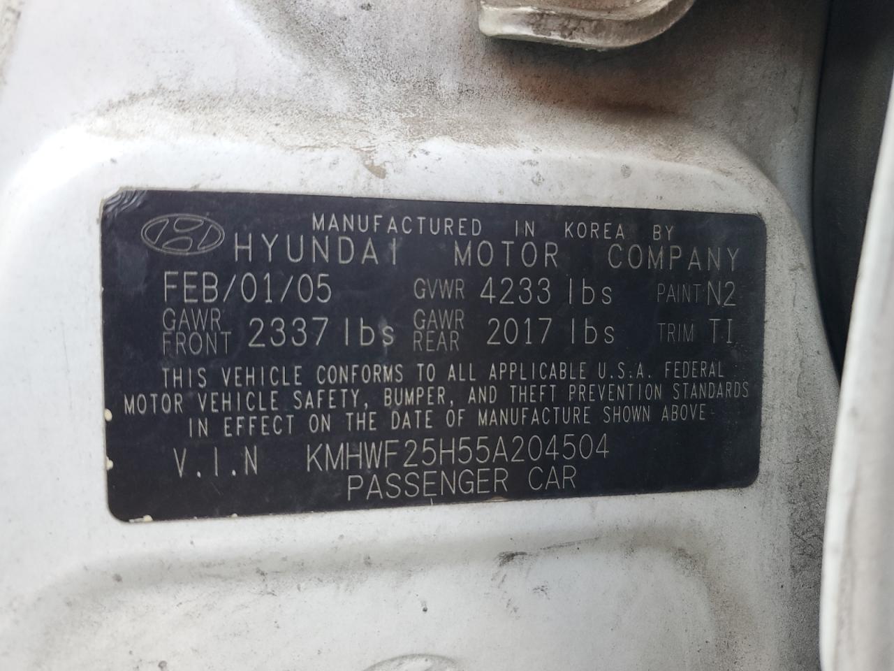 Lot #3305442191 2005 HYUNDAI SONATA GL