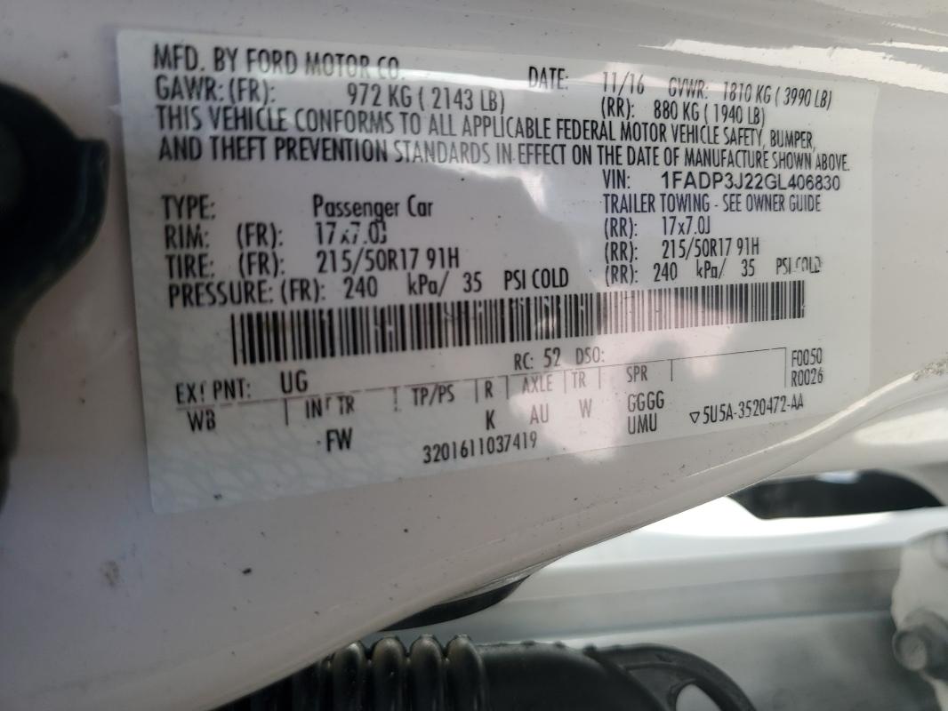 2016 FORD FOCUS TITA - 1FADP3J22GL406830