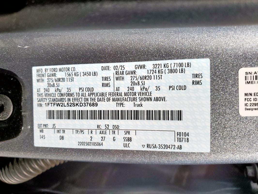 2025 FORD F150 STX - 1FTFW2L52SKD37689
