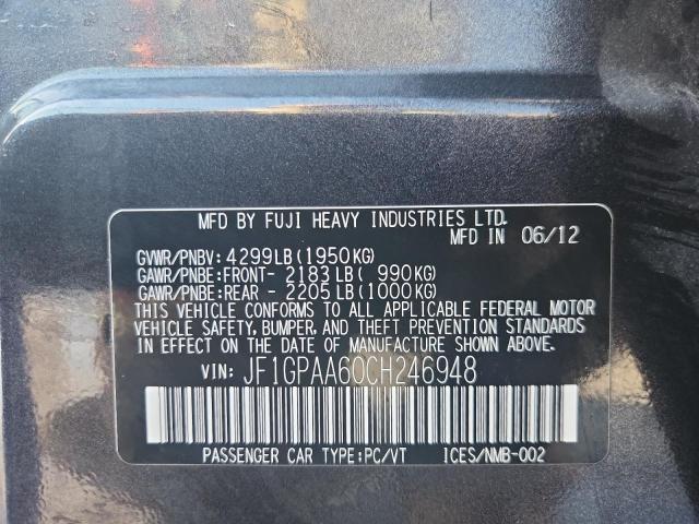 2012 SUBARU IMPREZA - JF1GPAA60CH246948