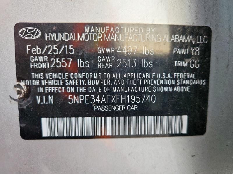 2015 HYUNDAI SONATA LIM 5NPE34AFXFH195740