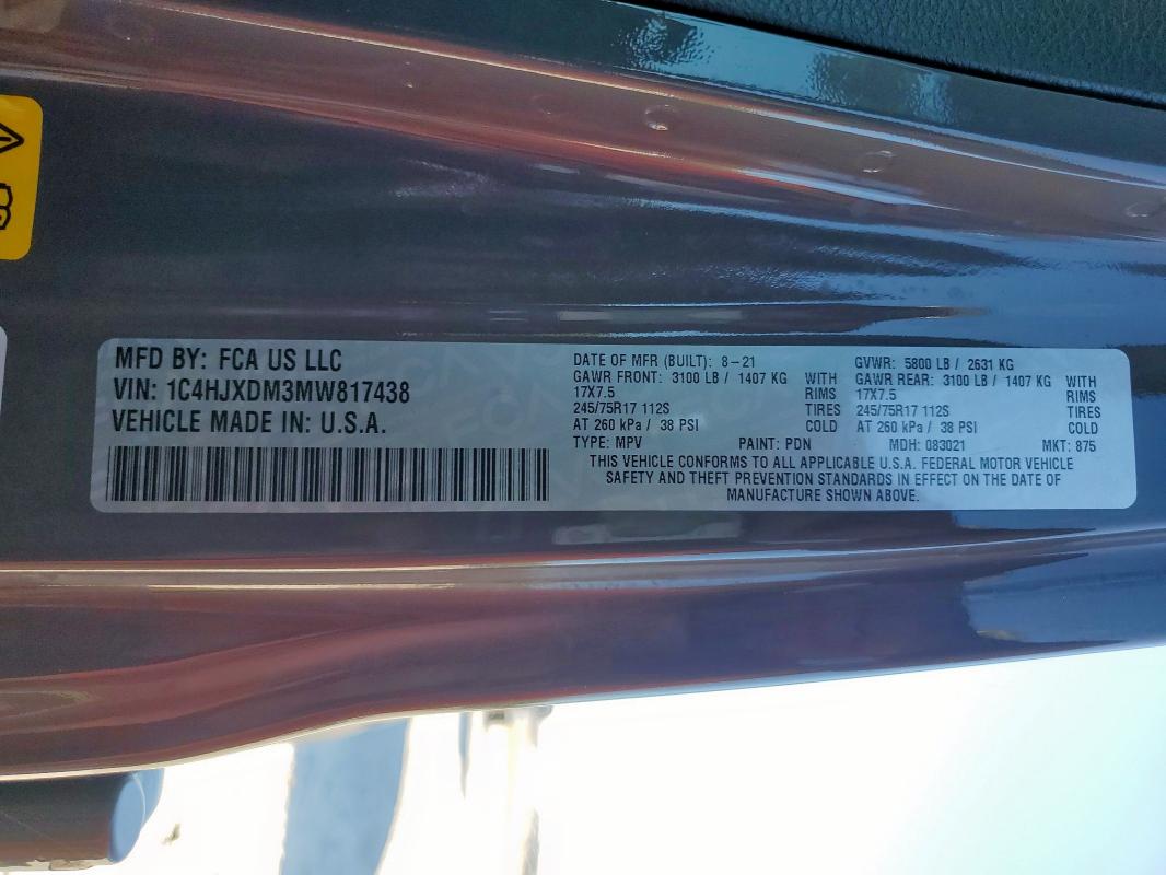 2021 JEEP WRANGLER U - 1C4HJXDM3MW817438