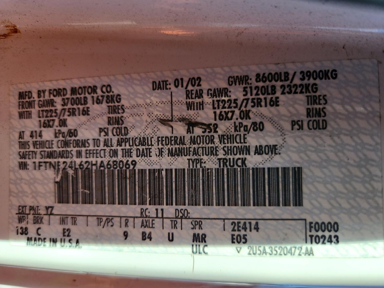 Lot #3316828423 2002 FORD ECONOL 250