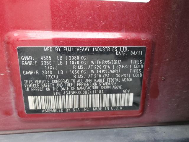 2011 SUBARU OUTBACK 2. - 4S4BRBKC0B3417181