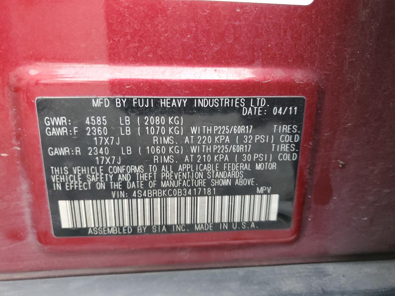 SUBARU OUTBACK 2.5I LIMITED