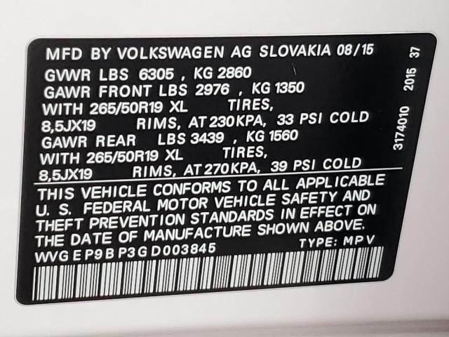 2016 VOLKSWAGEN TOUAREG TD WVGEP9BP3GD003845