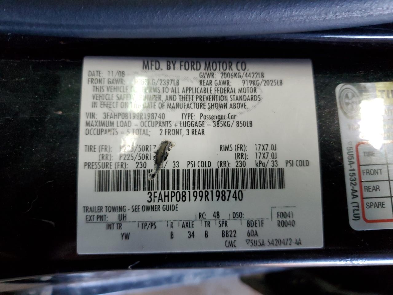 Lot #3282593872 2009 FORD FUSION SEL