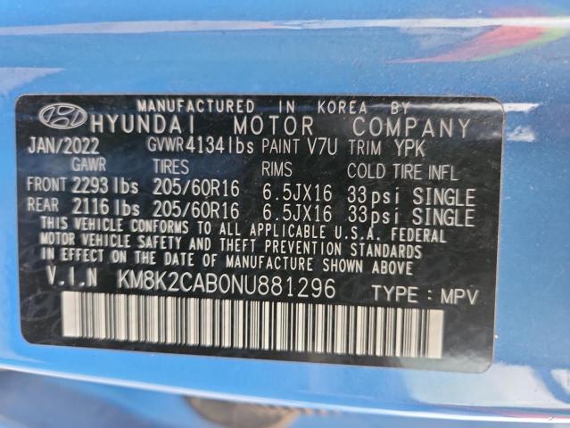2022 HYUNDAI KONA SEL KM8K2CAB0NU881296