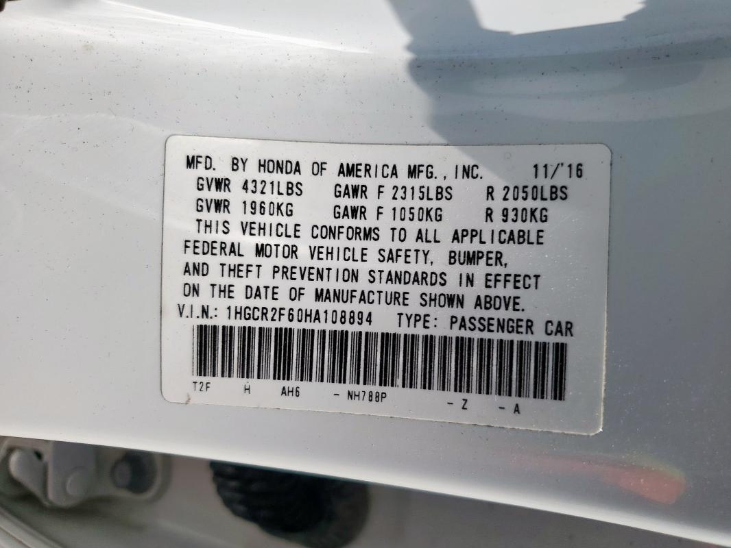 2017 HONDA ACCORD SPORT 1HGCR2F60HA108894