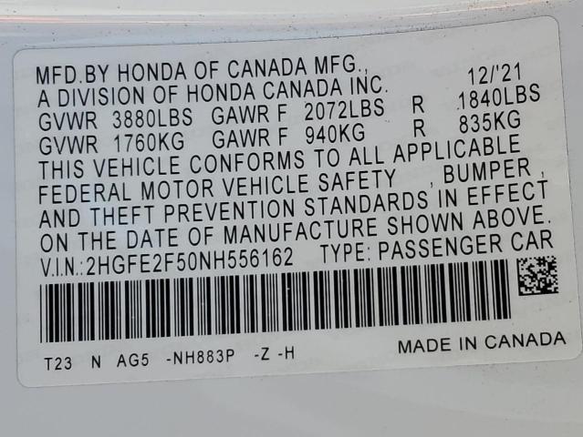 2022 HONDA CIVIC SPORT #3302766353