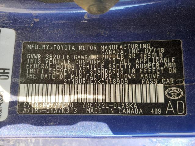 2019 TOYOTA COROLLA L - 2T1BURHEXKC148909