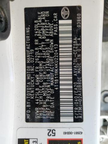 2019 TOYOTA CAMRY L 4T1B11HK4KU220413