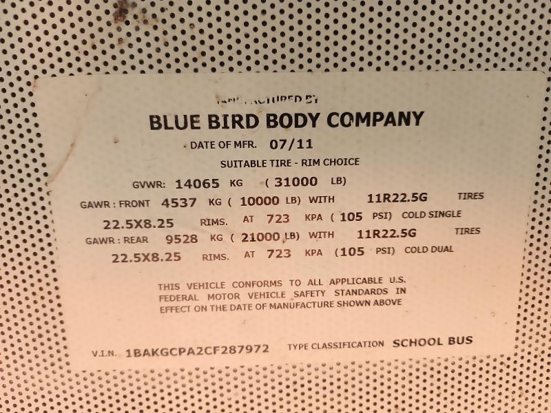 2012 BLUE BIRD SCHOOL BUS #3305292303