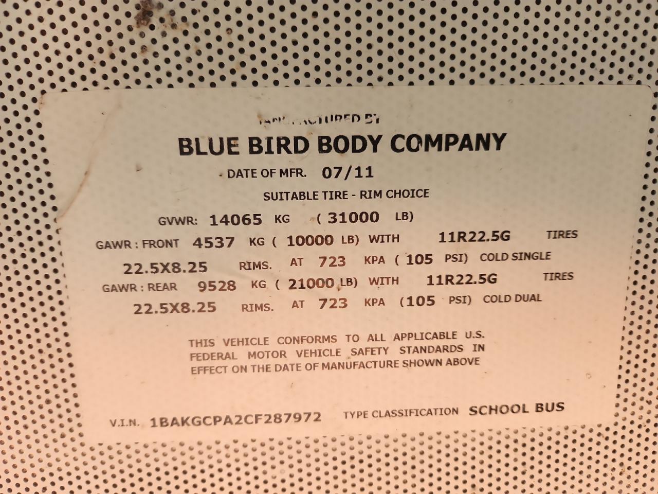 Lot #3305292303 2012 BLUE BIRD SCHOOL BUS