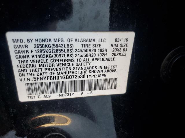 2016 HONDA PILOT ELIT - 5FNYF6H01GB072538