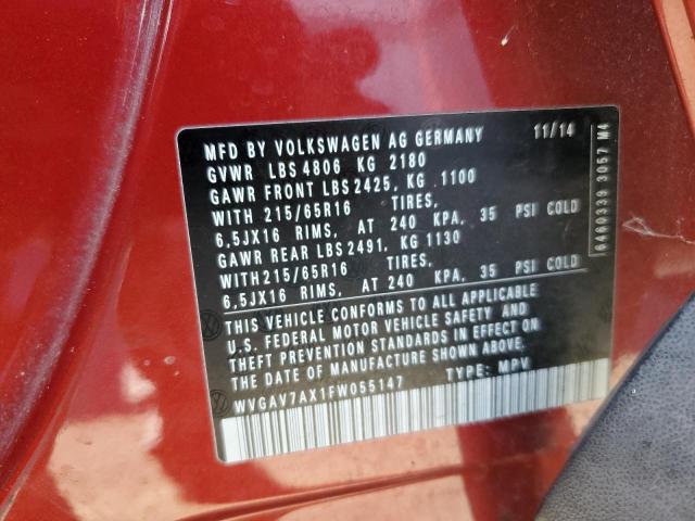 2015 VOLKSWAGEN TIGUAN S WVGAV7AX1FW055147