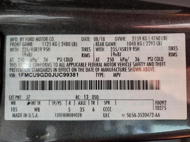 2018 FORD ESCAPE SE - 1FMCU9GD0JUC99381