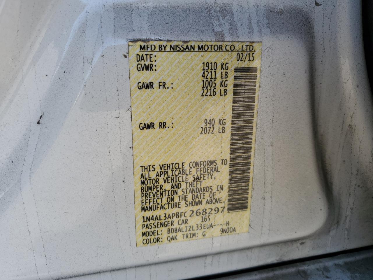 Lot #3275621795 2015 NISSAN ALTIMA 2.5