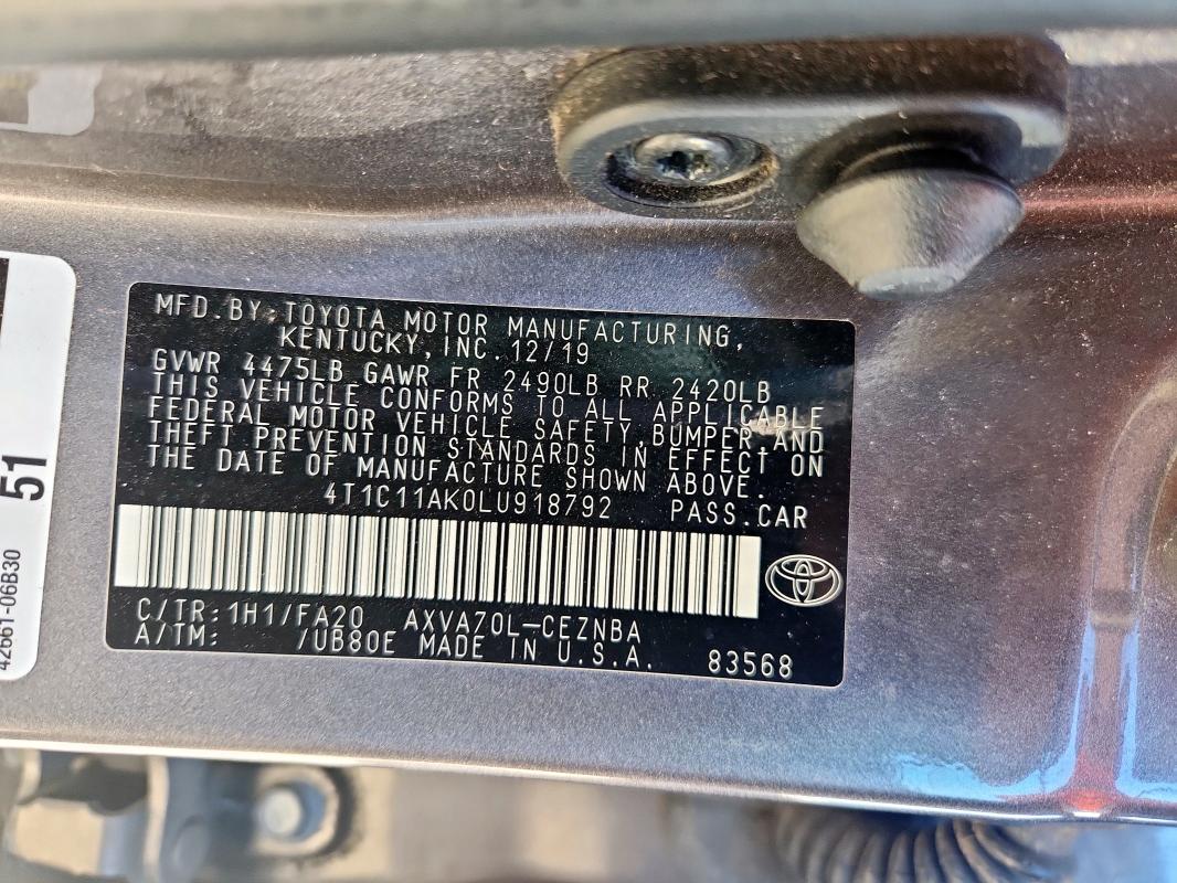 2020 TOYOTA CAMRY LE - 4T1C11AK0LU918792