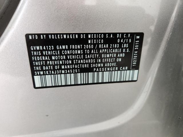 2015 VOLKSWAGEN JETTA BASE - 3VW1K7AJ3FM345251