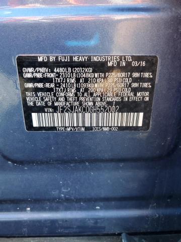 2016 SUBARU FORESTER 2 JF2SJAKC0GH552002