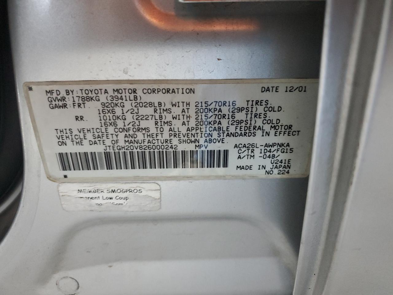 Lot #3301908460 2002 TOYOTA RAV4