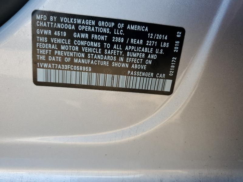 2015 VOLKSWAGEN PASSAT S - 1VWAT7A33FC058959