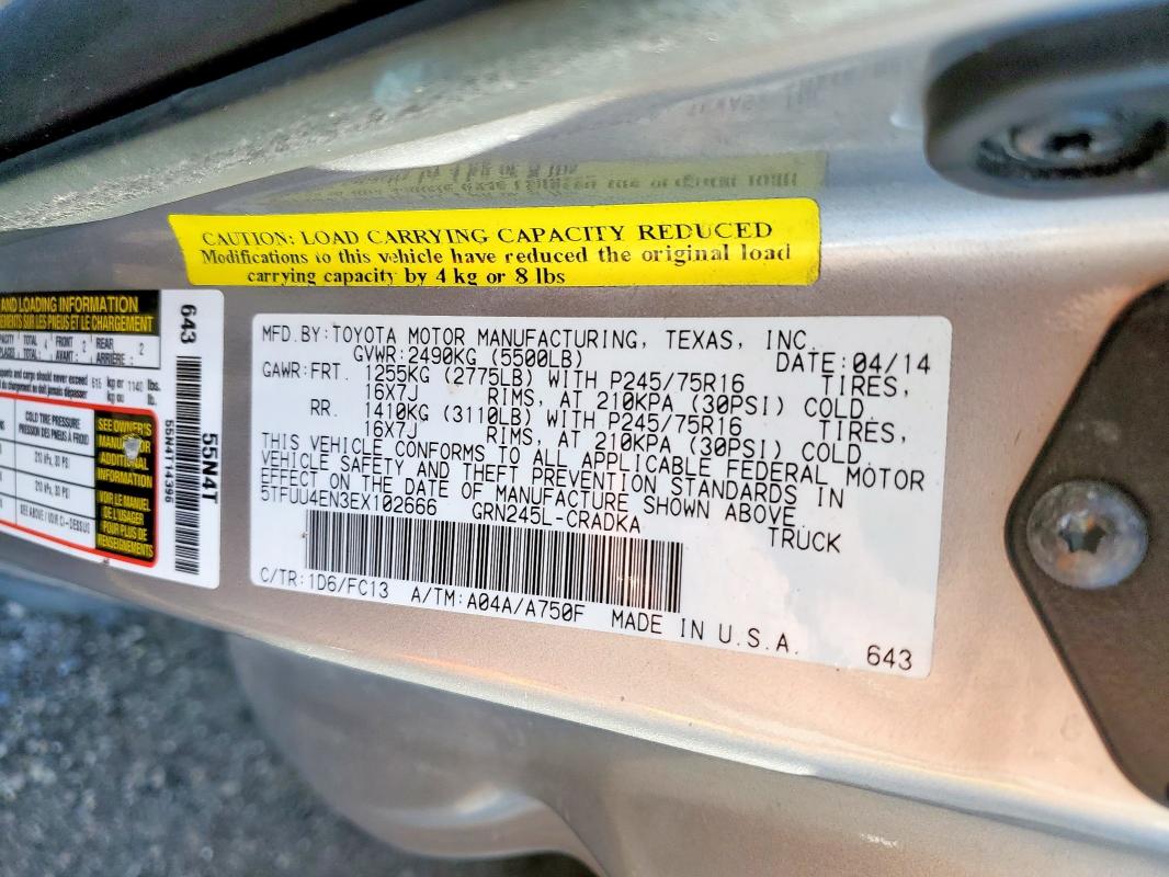 2014 TOYOTA TACOMA - 5TFUU4EN3EX102666