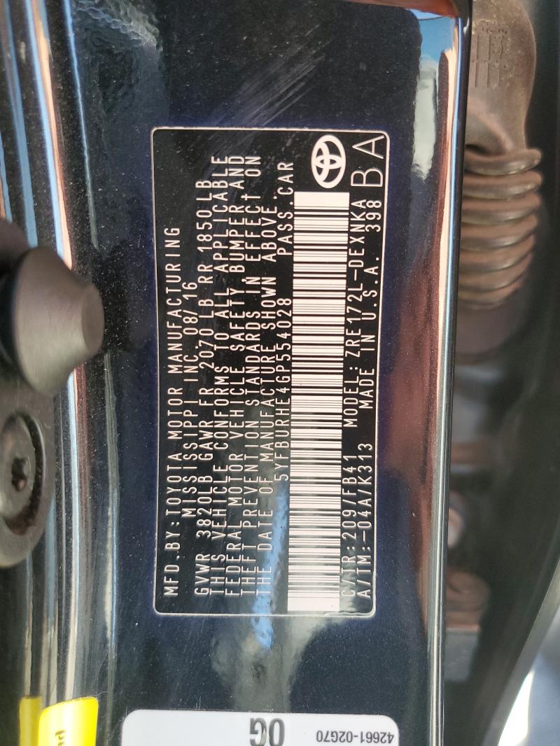 2016 TOYOTA COROLLA L - 5YFBURHE4GP554028