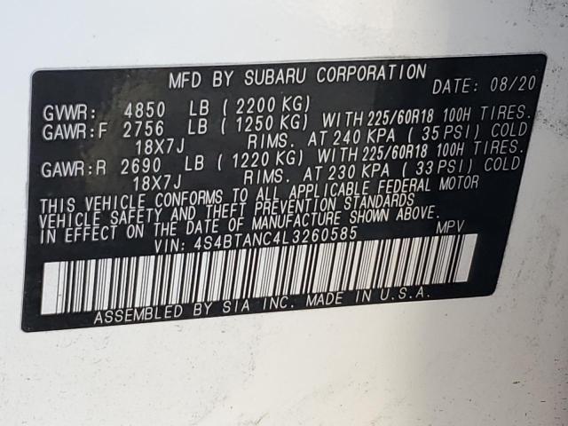2020 SUBARU OUTBACK LI #3308342049