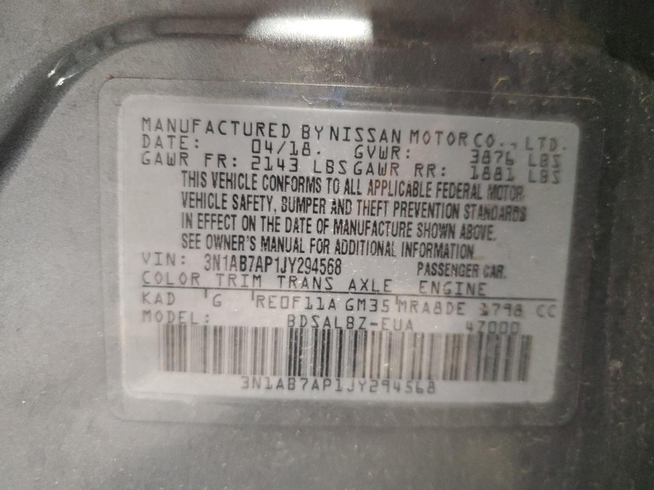 Lot #3301940438 2018 NISSAN SENTRA S